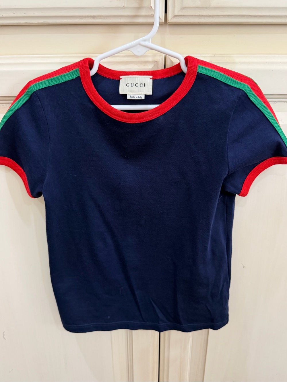 Gucci Kids Navy Tee with Red & Green Trim